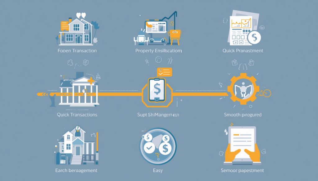fast and hassle free process streamlined property management showing efficiency, quick transactions, smooth paperwork, and easy process with modern professional aesthetic